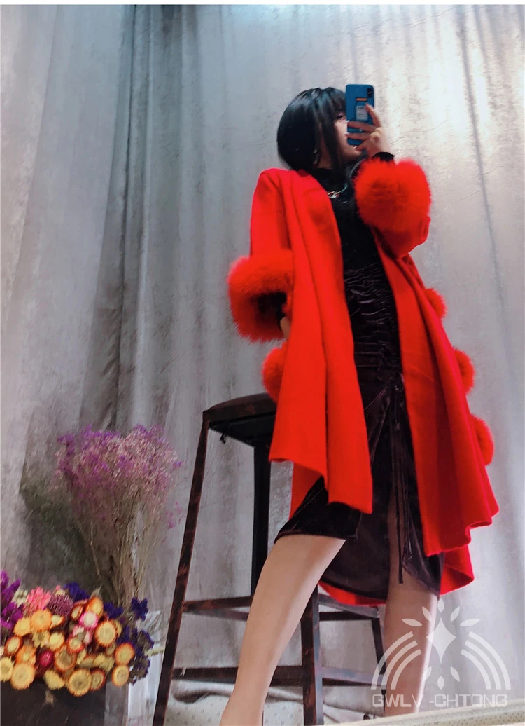Purple Manteau Veste Femmes Mode Nouveau Brown En Cachemire fille Pull light Fourrure Purple Cardigans red Fox camel Big Green dark De Tricoté army Avec Noir Vison Manches Dames dark g6yb7fYv