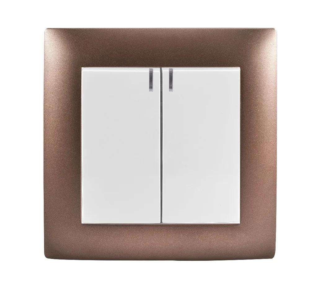 

light switch Brown Color Inset Switch Germany wall switch DIY two gang with indicator