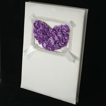 

Elegant White Color Wedding Guest Signature Book with Love heart Rose flowers
