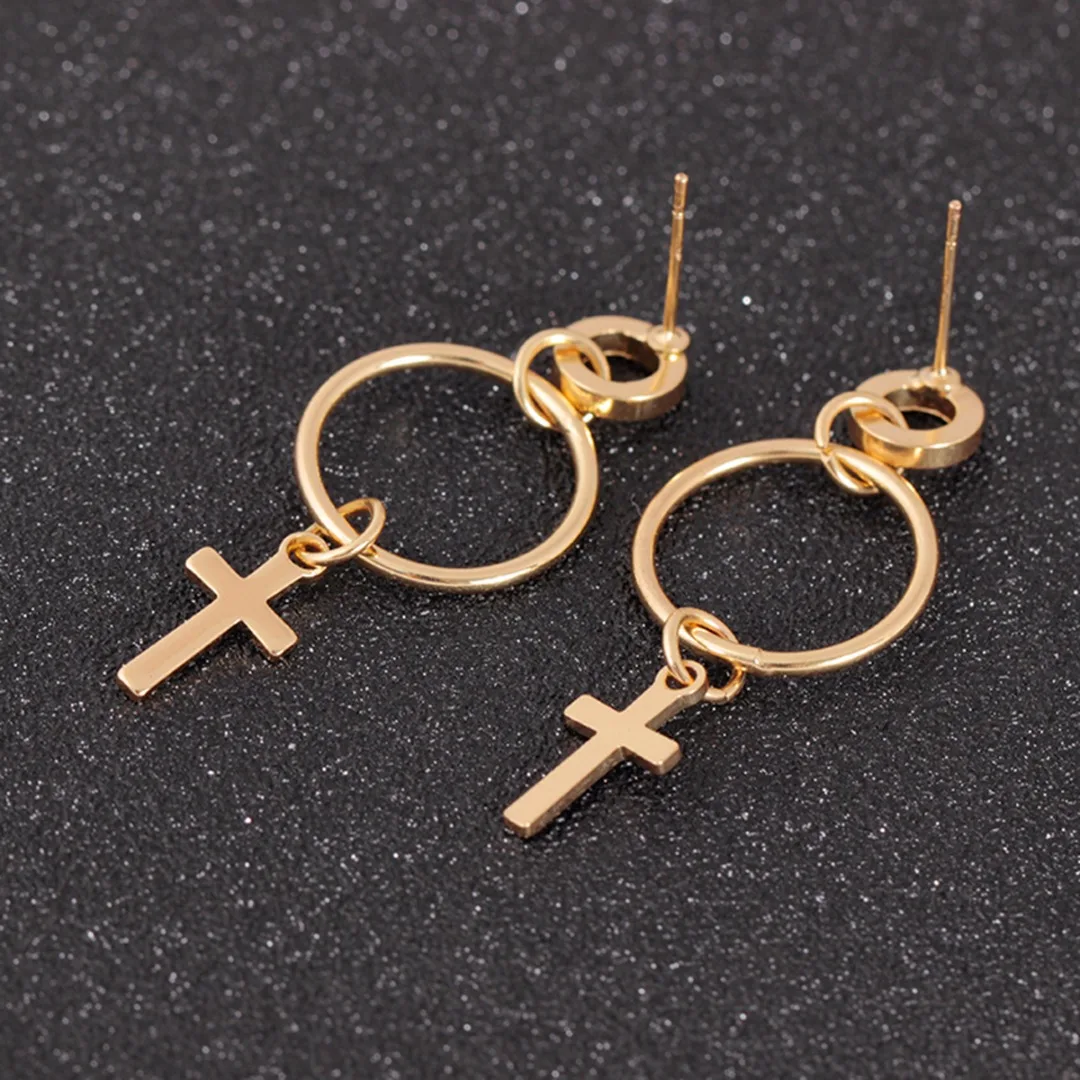 1Pair Retro Drop Earrings oorbellen Charming Circle Cross Pendant Ear Cartilage Dangle Earring For Women Jewelry Shellhard