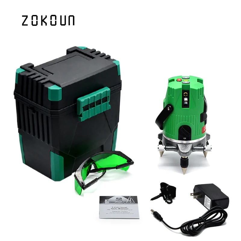 

US plug ZOKOUn 5 lines 6 pionts outdoor available self leveling tilt slash functional with plumb dot GREEN line laser leveler