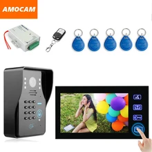 7″ Touch Monitor Video Doorbell doorphone Kit RFID Card Keyfobs Password Remote Unlock Wired Video Door Phone Intercom System