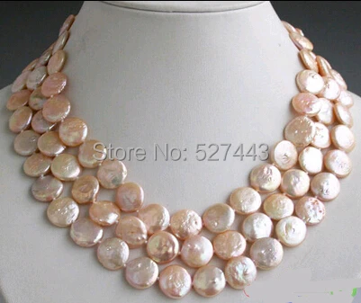 

Wholesale >>14mm pink coin freshwater cultured pearl necklace 18