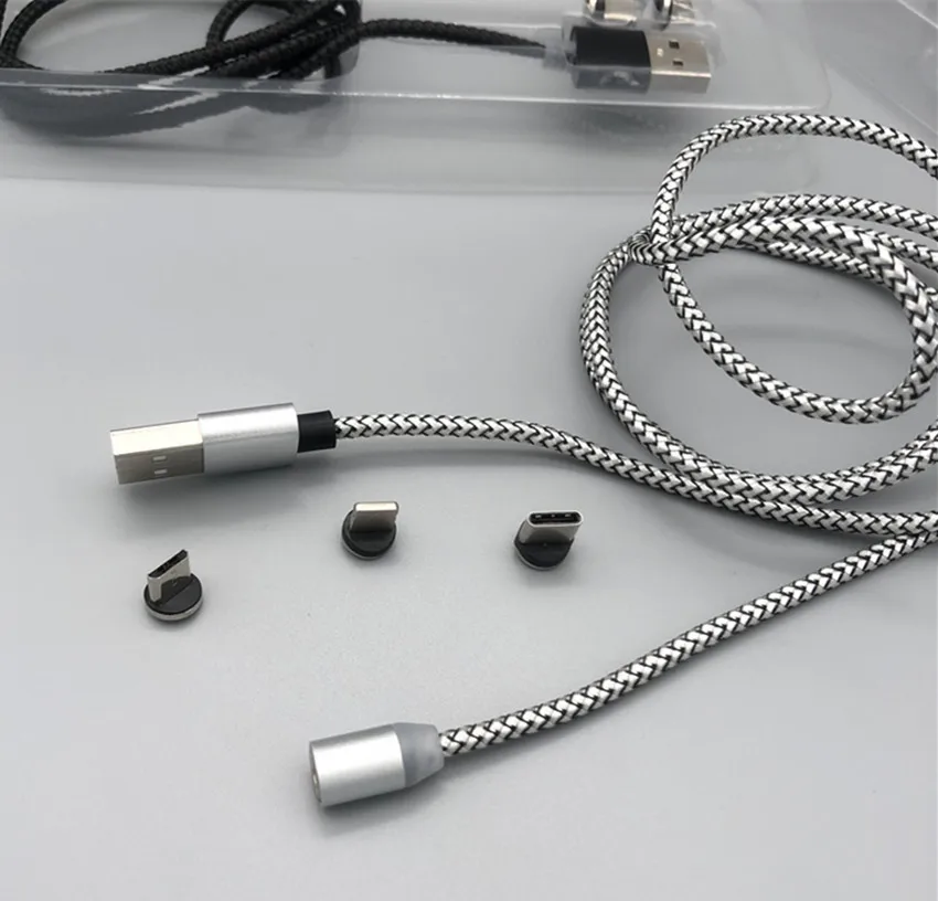 3 в 1 360 градусов Круглый Магнитный usb-кабель нейлоновый Плетеный зарядный кабель для iphone samsung type C micro кабель для android-устройств