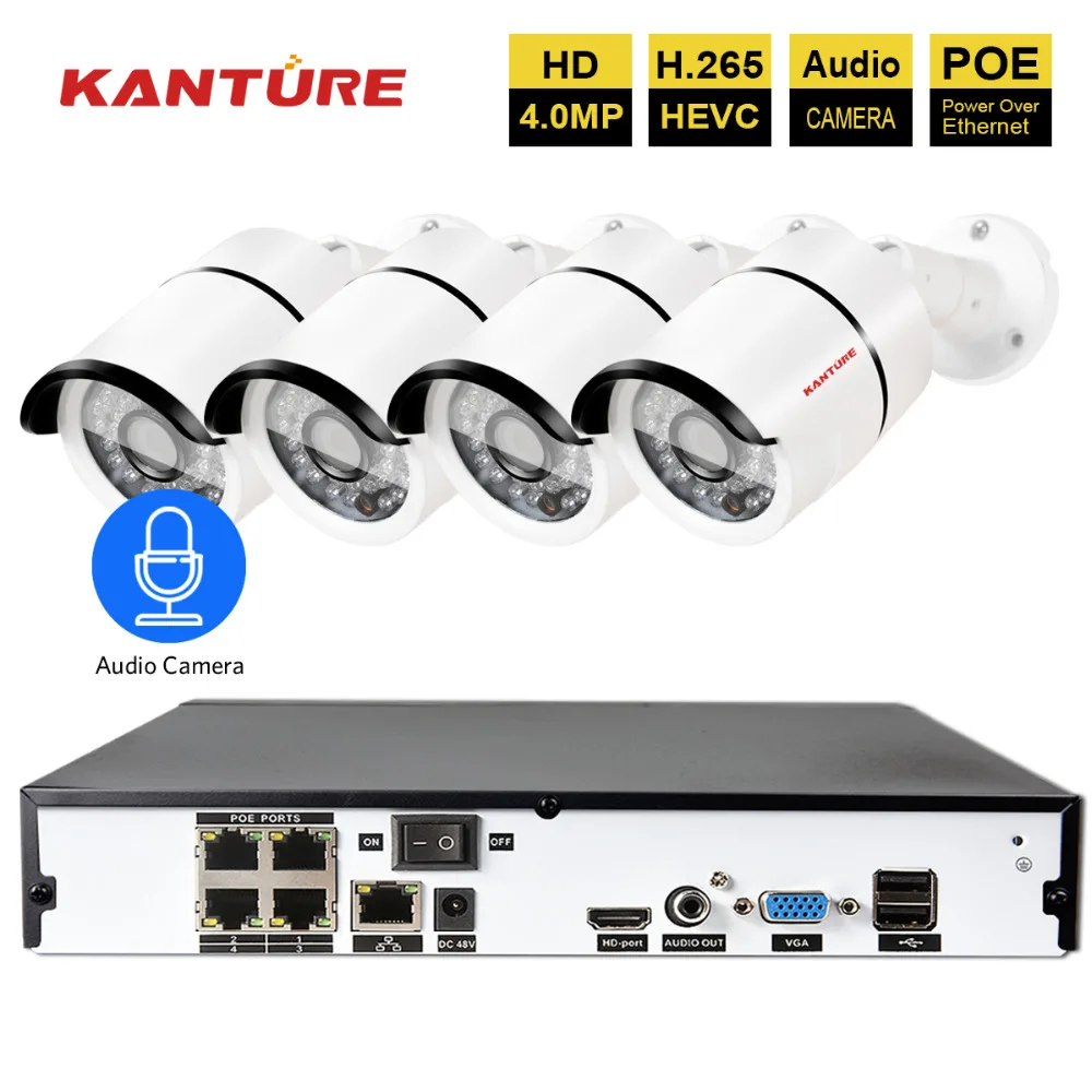 H.265 5MP POE CCTV NVR System 4PCS security Waterproof 4MP Audio Record
