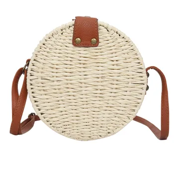 

Women Bag Summer Straw Round Messenger Bags Solid Color Diagonal Bags Versatile Causal Beach Bag Sac A Main J#