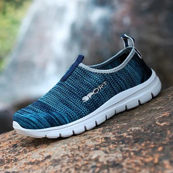 

2018 Hollow Out Air Mesh Men's Light Shoes Soft Lovers Lace-Up Sneakers Breathable Casual Shoes beach Footwear Grey Red Blue