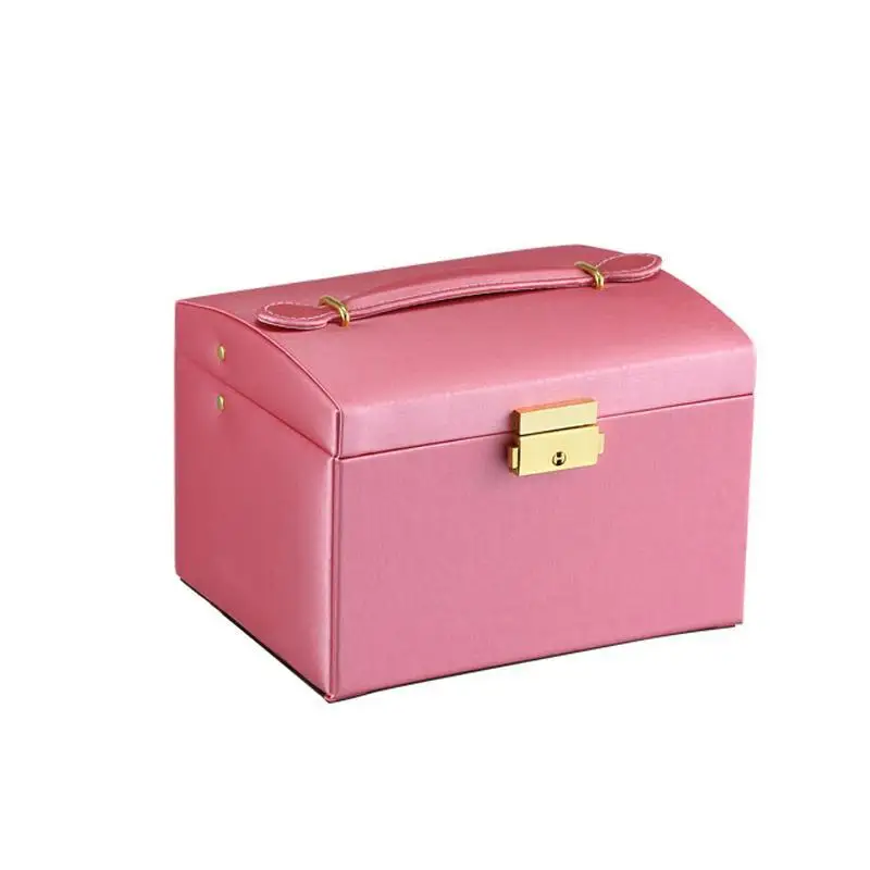 Блокируемая коробка для ювелирных изделий дорожный органайзер для бижутерии с замком и зеркалом подарок для женщин для хранения дома и организации ящики для хранения - Цвет: Watermelon Red