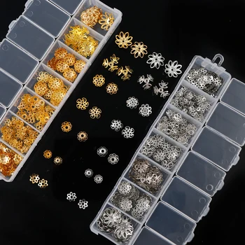 

1Box Shiny Vintage Filigree Metal Hollow Flower Spacer Beads End Caps Pendant Tool Set Box Sets Jewelry Findings Gold White K