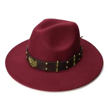 LUCKYLIANJI Ретро ребенок Винтаж шерсть широкополая шляпа Fedora панама джаз Bowler шляпа два пушки кожаный ремешок(54 см/регулируется