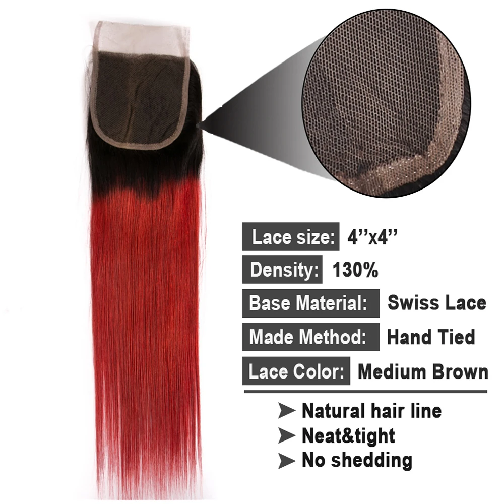 Ombre Colored Human Hair Bundles With Closure Peruvian Straight Hair Bundles With Closure Ornate Hair Non Remy T1b/red 12-24inch Ombre Colored Human Hair Bundles With Closure Peruvian Straight Hair Bundles With Closure Ornate Hair Non Remy T1b/red 12-24inch