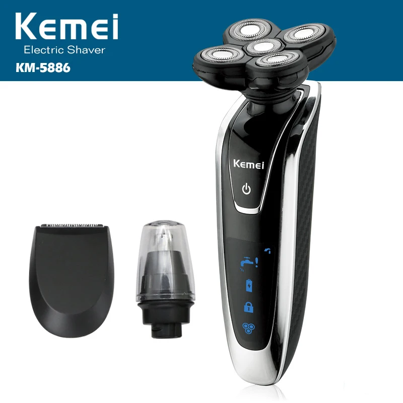 

Kemei Rechargeable 3 In 1 Electric Shaver Five Blade Electronic Shaving Razor Men's Face Care 5D Floating Shaver KM-5886