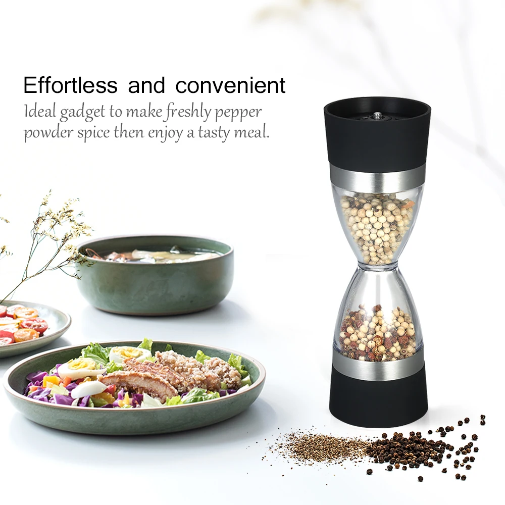 2in1 Manual Pepper Grinder Mill Portable Peppercorn Salt Mill with