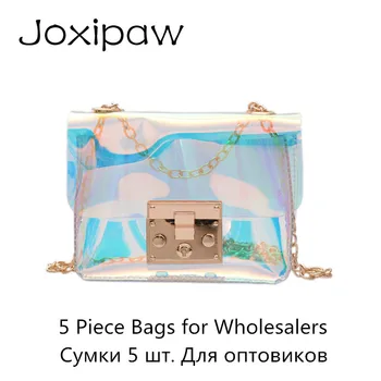 

5 Piece Women Transparent Bag Clear PVC Small Messenger Bag Laser Holographic Female Shoulder Bags For Wholesalers Drop Shopping