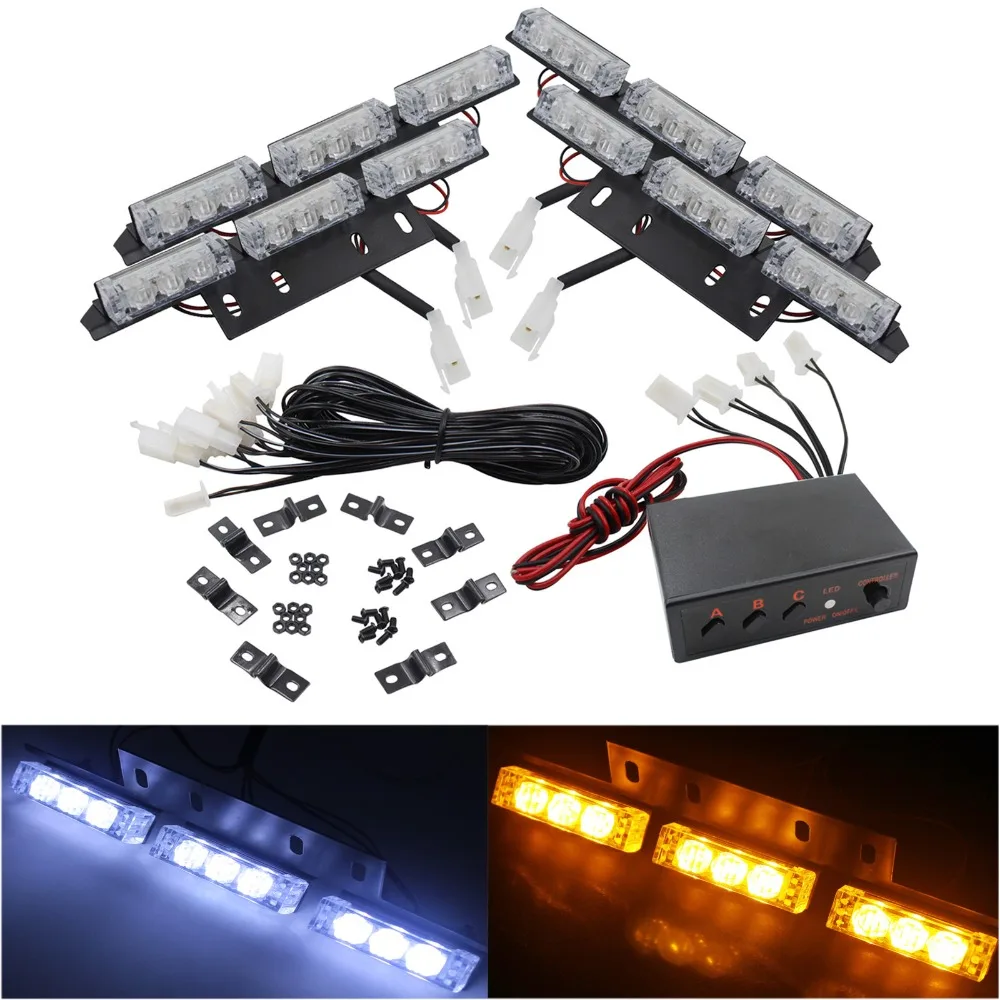 New Universal Car 36 LED White/Amber Flash Emergency Hazard Dash Grill