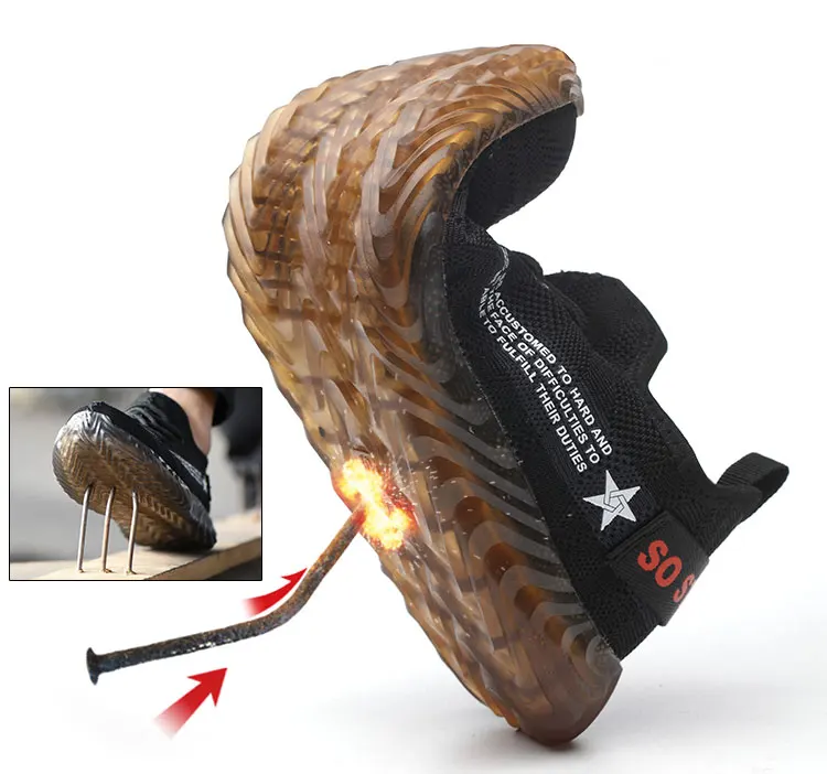 Comprar Zapatos de seguridad para trabajo con punta de acero para hombre, zapatillas de deporte transpirables para exteriores, botas a prueba de perforaciones, cómodos zapatos industriales para hombres