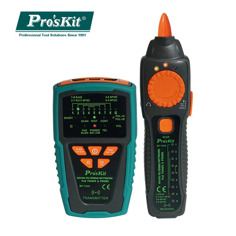 Pro'sKit MT-7029-C الضوضاء تصفية كابل شبكة PoE الحبر التحقيق تستر ل سلك خط الهاتف للكشف عن المقتفي