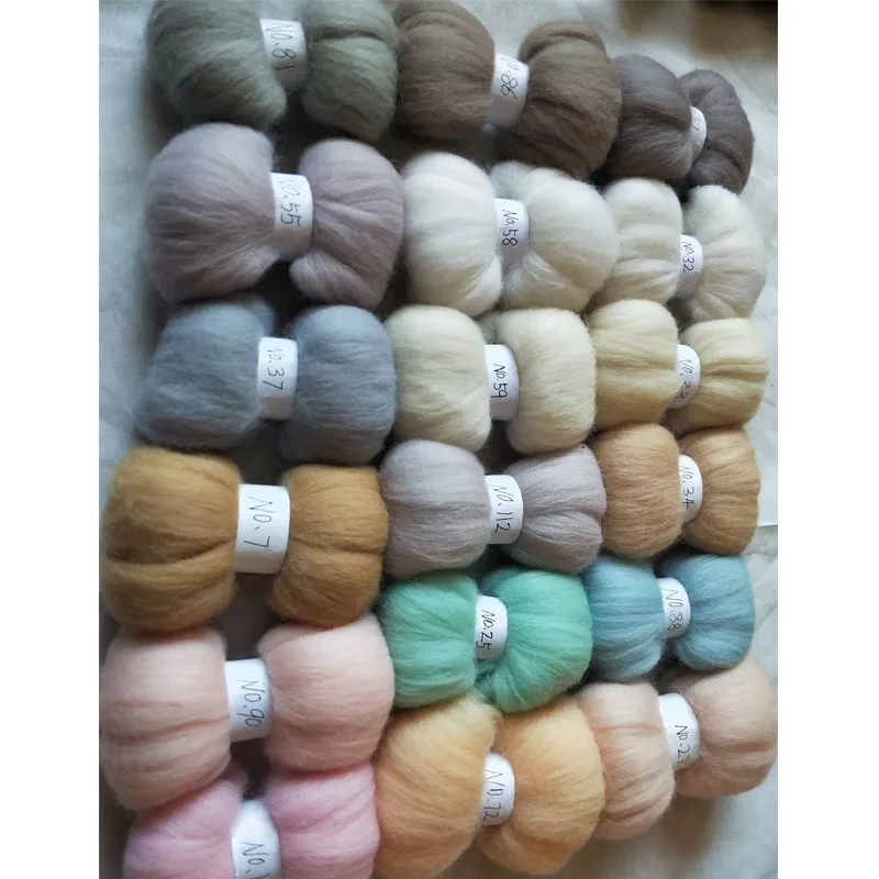 WFPFBEC felt 70s wool for needle felting kit doll merino wool roving sheep fiber diy crafa white 18 colors 10g/color