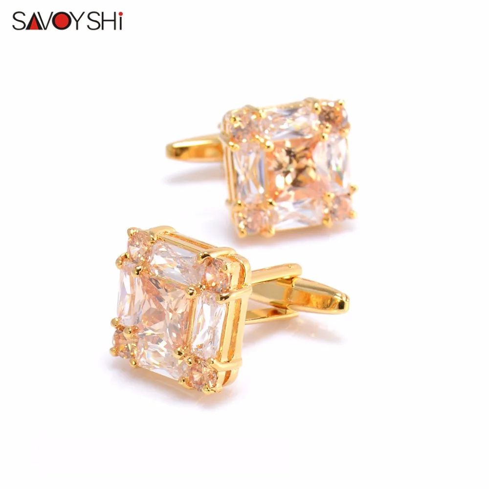 

SAVOYSHI Luxury Crystal Zircon Cufflinks For Mens High Quality White&champagne Cuff links Wedding Gift Gold Color Brand Jewelry