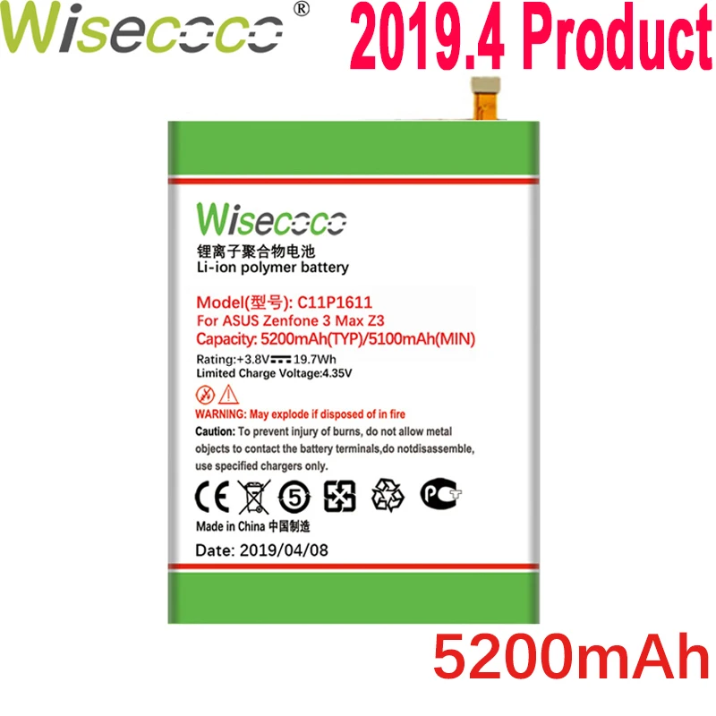 

WISECOCO 5200mAh C11P1611 Battery For ASUS Zenfone 3 Max Z3 MAX ZC520TL PegASUS 3 X008 X008D Z01B Mobile Phone+Tracking Number