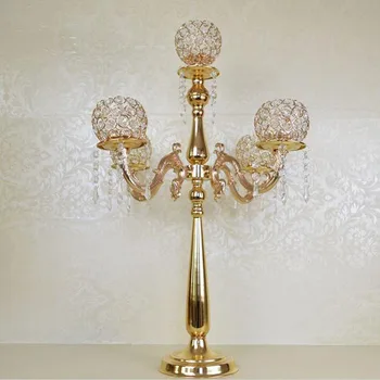 

gold iron candelabra with flower holder / candelabra centerpiece with flower bowl for wedding decor