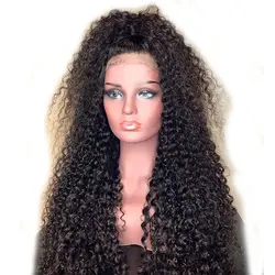 DLME 26 дюймов длинные афро вьющиеся синтетический Синтетические волосы на кружеве парики с ребенком волос 180 плотность черный парик для