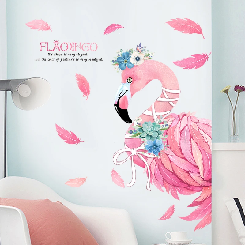 

Animal Wall Sticker Decorative Wall Art DIY Modern Wall Stickers Home Decor Living Room Pink Romantic Flamingos
