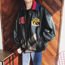 Супер Распродажа Весна Осень Зима Молодежная популярная черная с принтом в виде головы тигра воротник съемный для мужчин мальчик PU Повседневная кожаная куртка