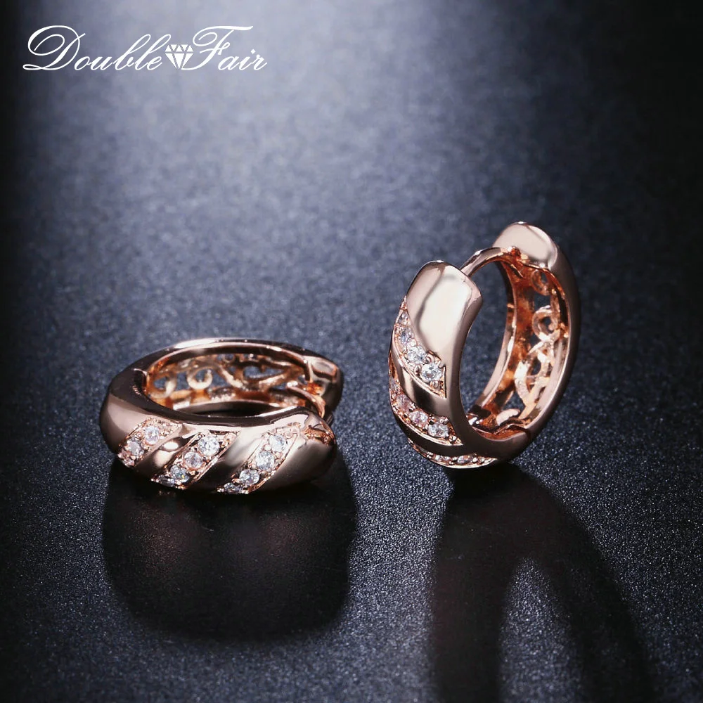 

Double Fair Fashion Hoop Earrings For Women Cubic Zirconia Crystal Rose Gold Color HotSale Piercing Jewelry Earring DFE829M