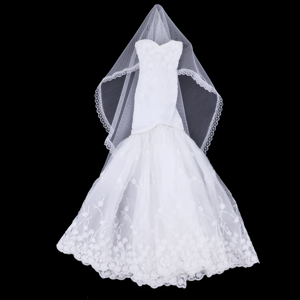 Dress + Veil/ Doll Party Dress Evening Gown Skirt Clothing Outfit Accessories For 1/3 BJD Dolls 60cm Girl Doll Dress