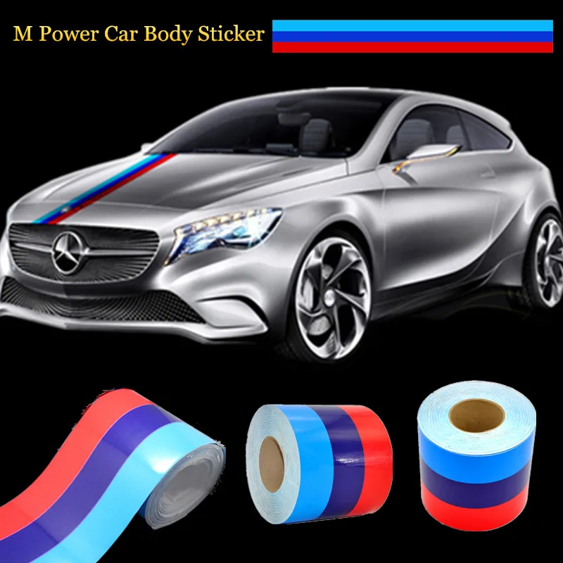

Car-styling 15CM/2M M-Colored Stripe Car Hood Vinyl Sticker Body Decal For BMW M3 M5 M6 3/5/7 Series