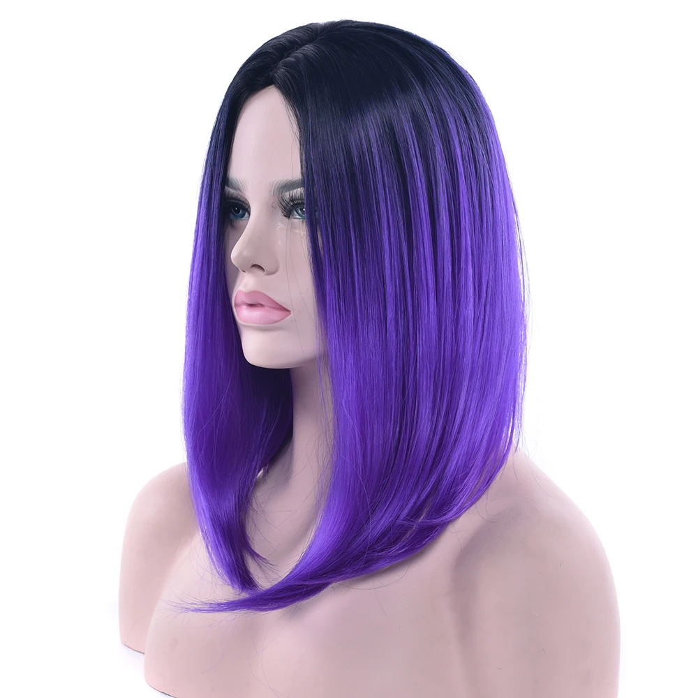 

Soowee 11 Colors Black To Purple Ombre Color Synthetic Hair Bob Wig for Women Straight Hair Cosplay Wigs Hair Accessories