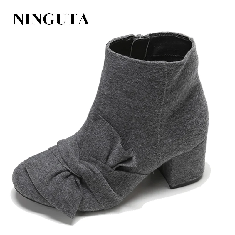 

NINGUTA butterfly heels ankle boots women spring autumn shoes woman ladies shoes