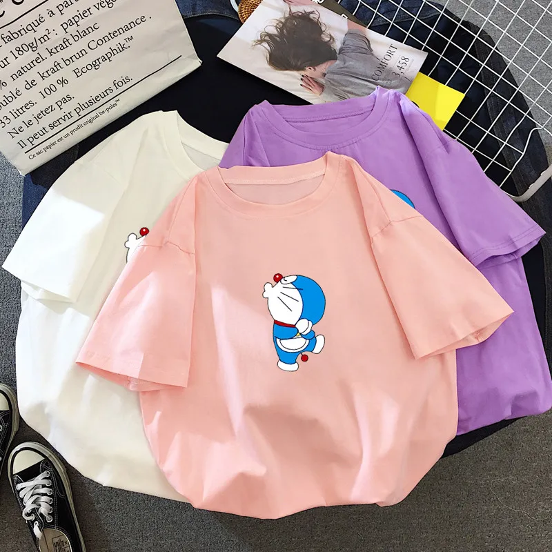 

Harajuku Korean Modis Summer Women Anime Cartoon Print Doraemon Kawaii Tshirt Girls Funny Streetwear Femme Cute Tops Mujer Tees