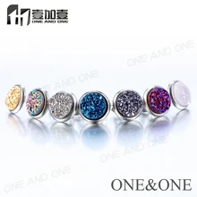 EYIKA, 10 пар, Разноцветные серьги-гвоздики из нержавеющей стали,, круглые 8 мм натуральные серьги Друза с камнем для женщин