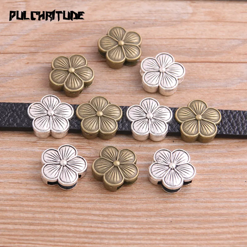 

8pcs Two Color Flower Wheel Spacers Adapters Slider Spacer Jewelry Material Spacers For Jewelry Making For 10mm Leather Cord
