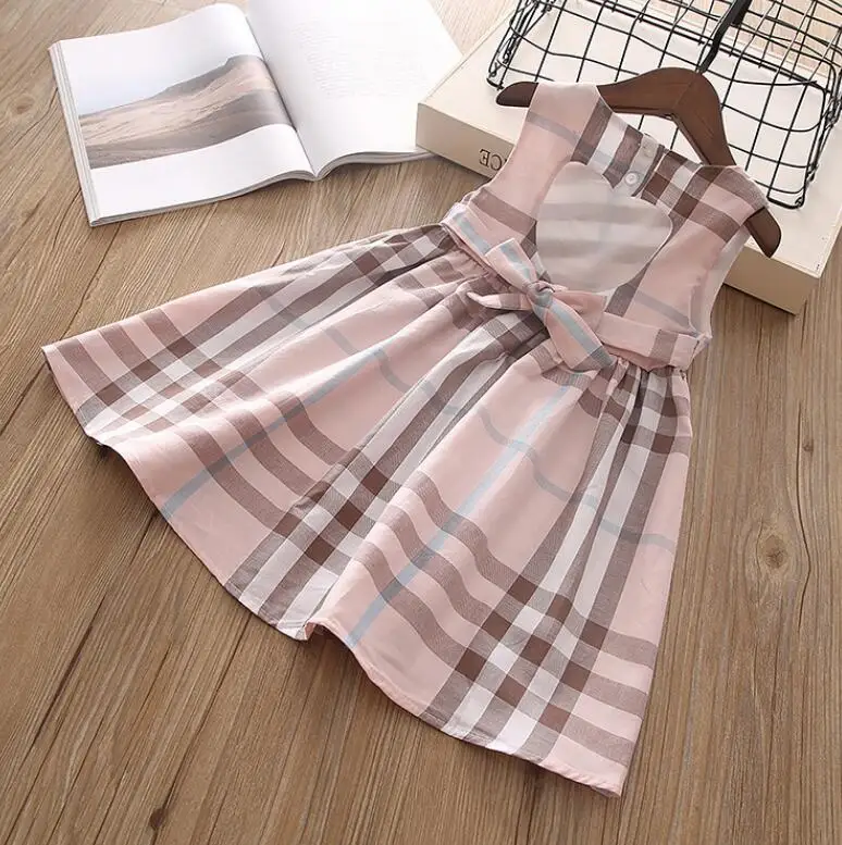 

2019 Summer Cotton Plaids Dresses For Girls Princess, Children Cute Back Love Hole Dress 5 pcs/lot, Wholesale