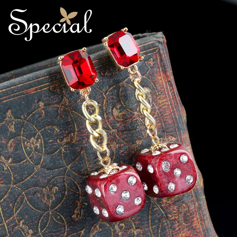 Special Brand Fashion Gold Stud Earrings Trendy Dice Rhinestones Ear