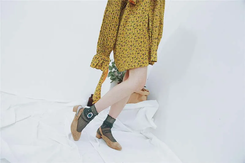 [COSPLACOOL] ультратонкие прозрачные драгоценный камень и жемчуг золотые серебряные шелковые носки женские Meias изящные ажурные носки ручной работы Calcetines