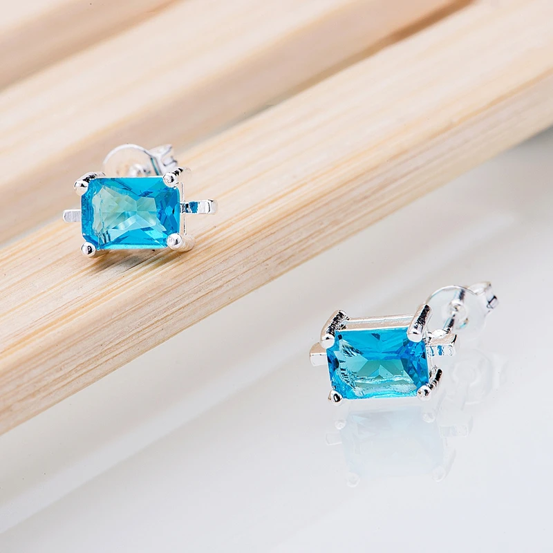Посеребренные серьги, серебряные ювелирные изделия, голубой камень квадрат/ciqakzxa dzyamrfa LQ-E407