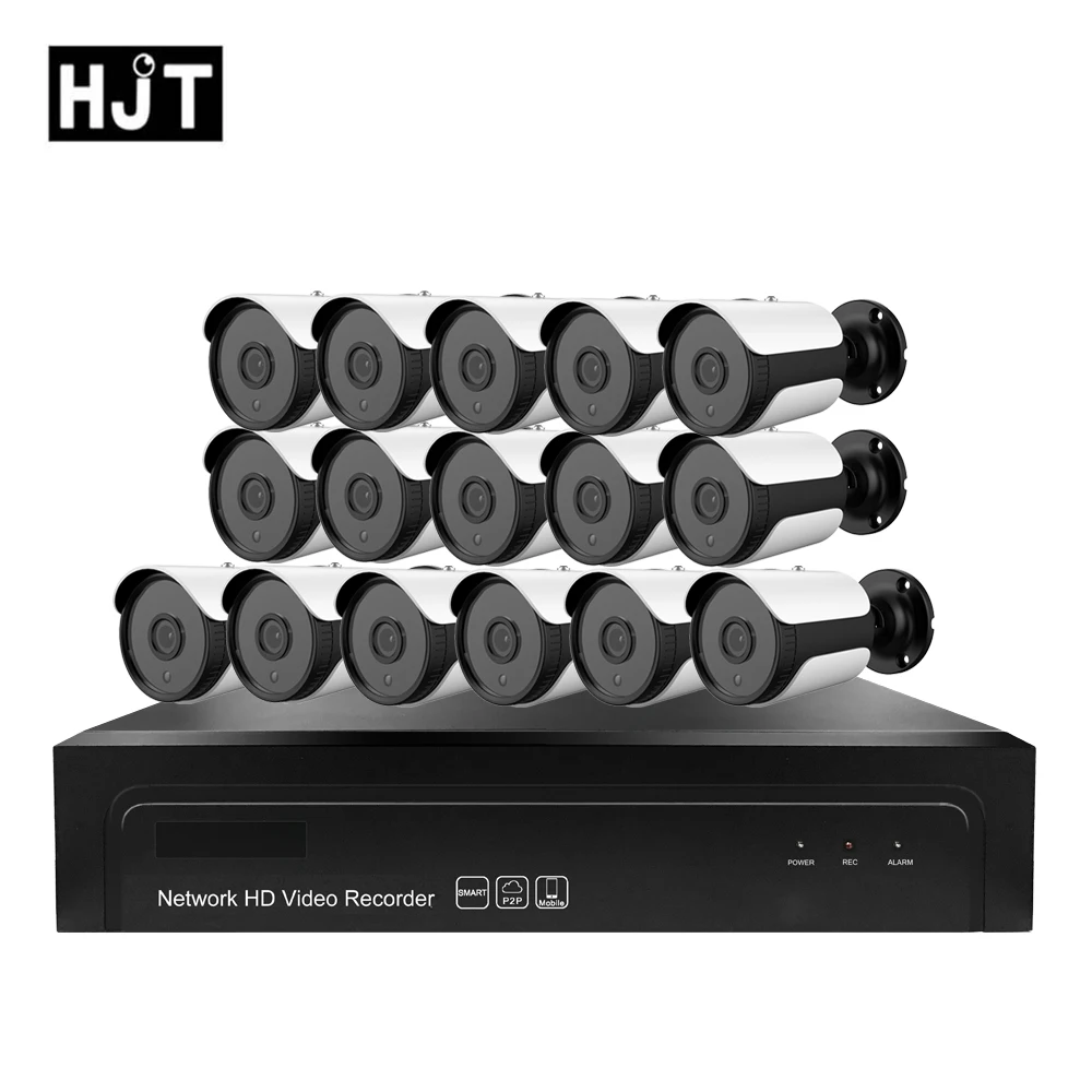

HJT White Network Camera 16CH POE NVR 16CH 1080P 2.0MP H.264/H.265 POE 48V Kit P2P Night Vision Waterproof Onvif 2.1
