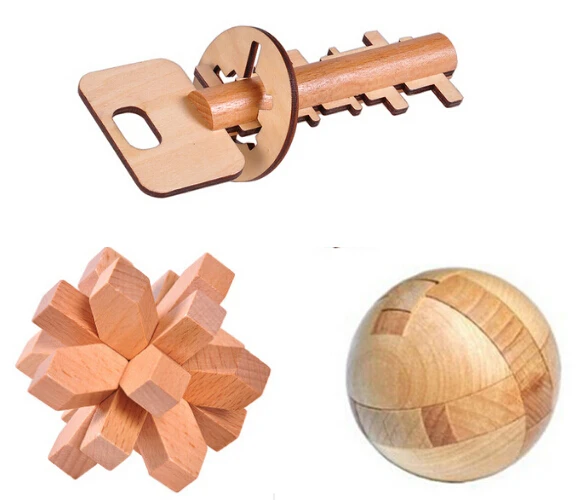 

3PCS/Lot Chinese 3D Wooden Brain Teaser Intelligence Puzzle Game for adults and children