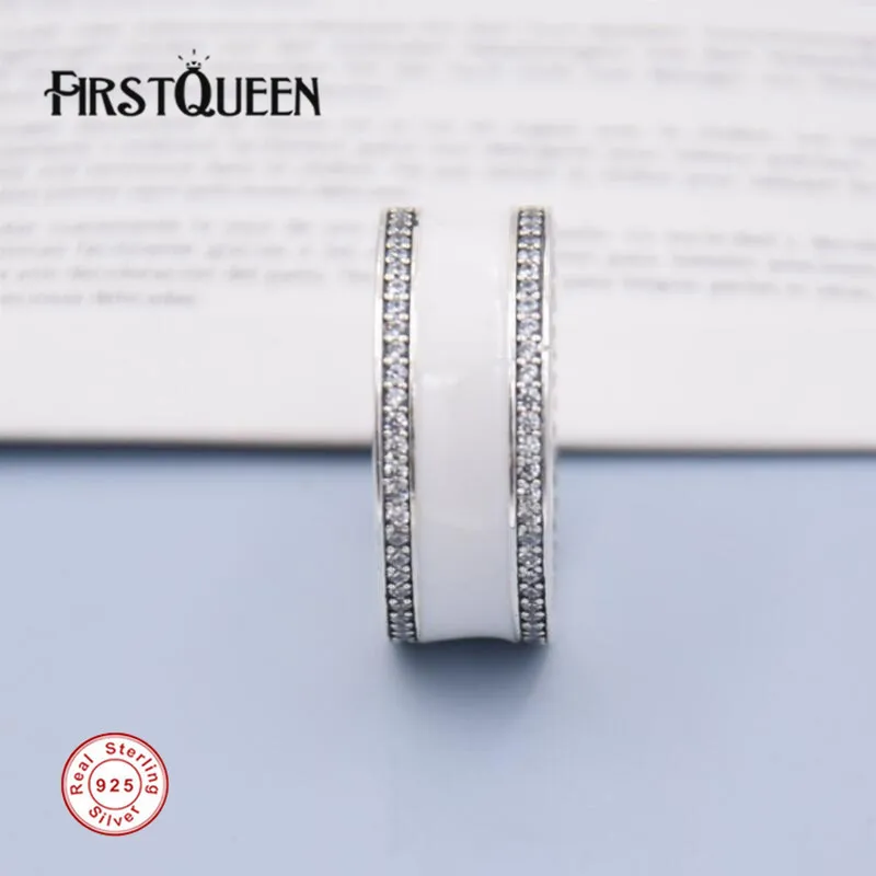 

FirstQueen 925 sterling silver Hearts of P ring, Silver Enamel & Clear CZ plata 925 Rings For Women anillos Fine Jewelry