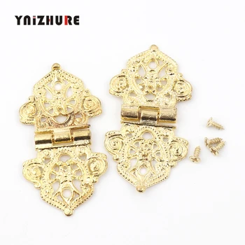 

Vintage Alloy Hollow 2pc 28*53mm Flower Gold Hinge Chinese Furniture Hardware Metal Hinges Cabinet Door Butt Hinges For DIY Box