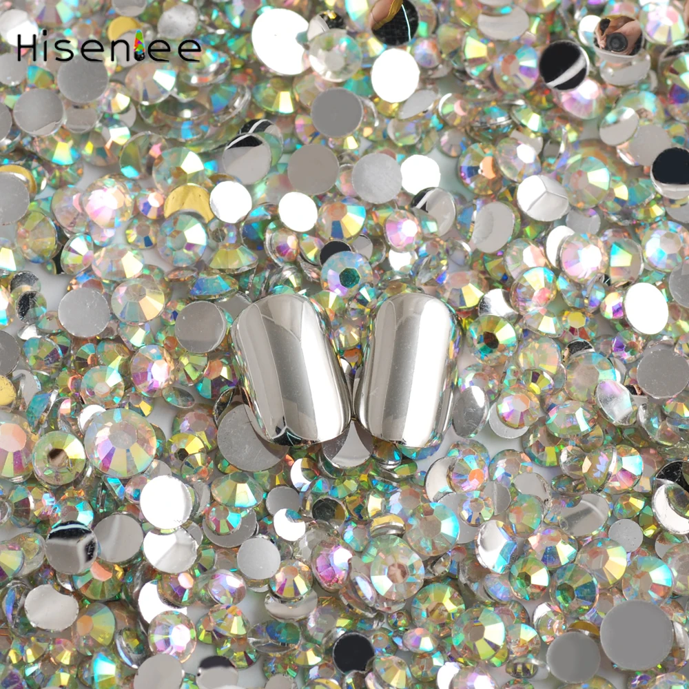 Hisenlee 3000 шт./пакет 30 грамм смеси размеры Crystal Clear AB акрил Rhinestone Самоцветы Nail rhinestoens для Гвозди 3D Дизайн ногтей украшения