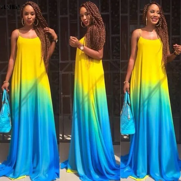 

S-5XL African Dresses for Women 2019 New African Clothes Gradient Strap Skirt Bazin Vestidos Dashiki Long Africa Beach Dress