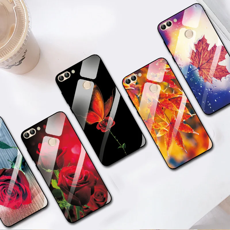 Для huawei Enjoy 7S большая красная роза стеклянный чехол для P Smart FIG-LX1 PC задняя крышка