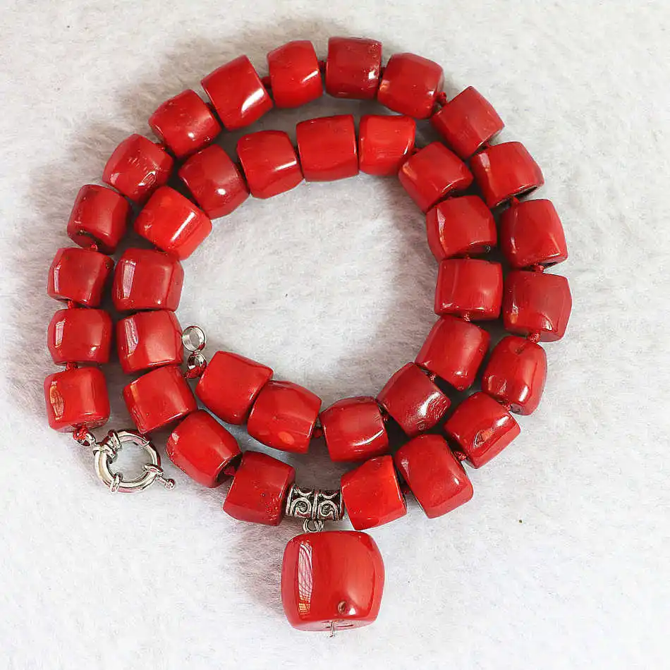 

Natural red coral 10-15mm irregular loose beads with pendant for women new diy necklace 18"B725