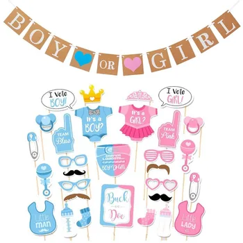

Boy or Girl Banner and Gender Reveal Photo Props Decorations for Baby Shower Gender Reveal Party Pregnancy Announcement