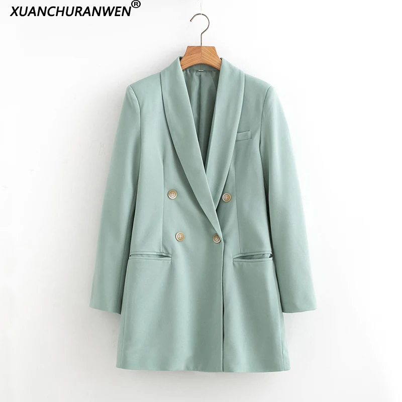 

Autumn Long Blazer Suit Double Breasted Long Sleeve Pocket Office Outwear Coat Women blazers Female Outwear XL2199